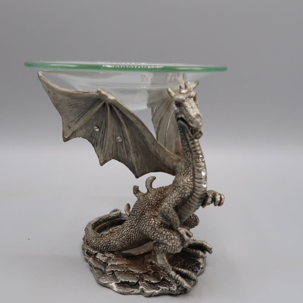 Metal Dragon Candle tart Holder W/ Glass Dish Gothic Castle‎ decor jewels statue